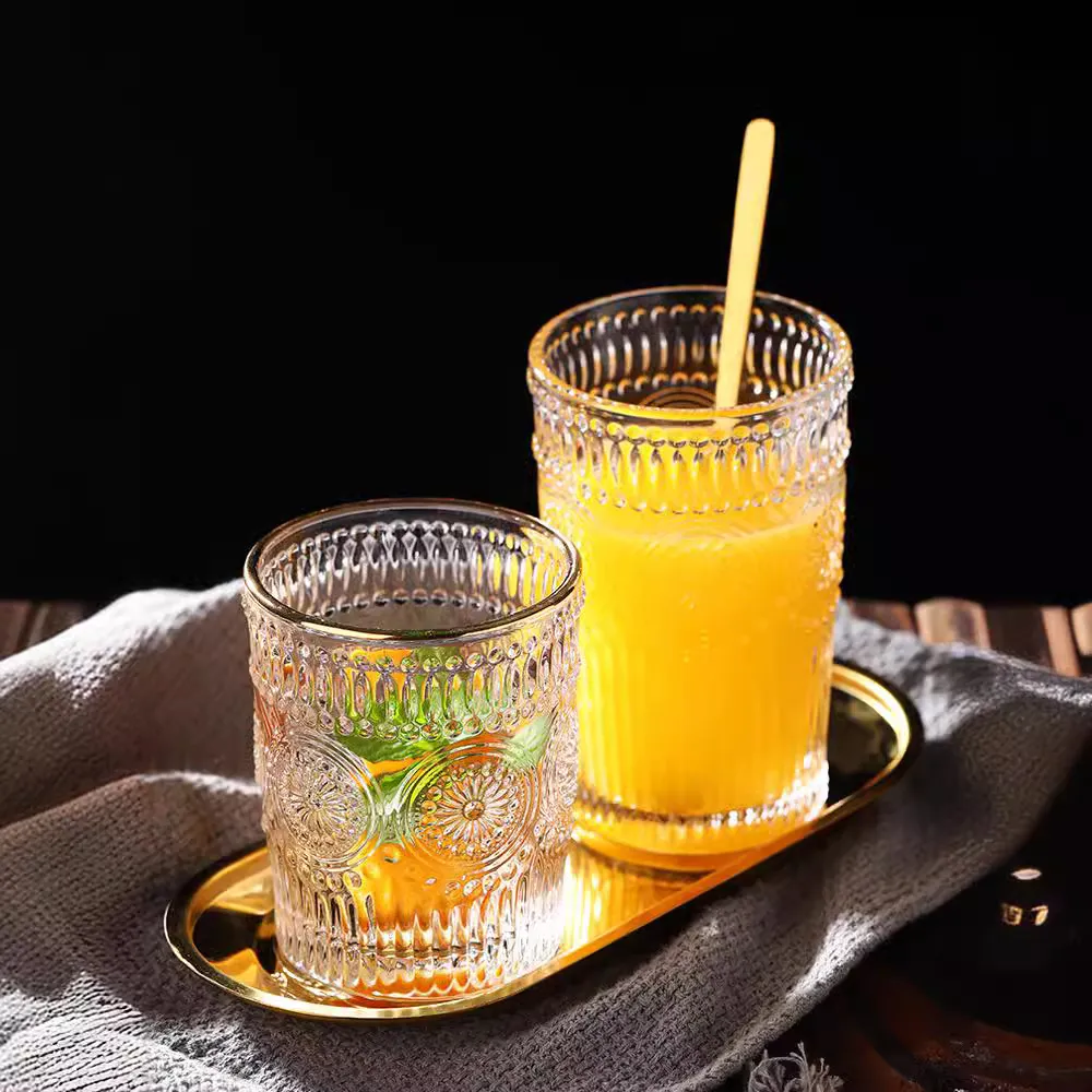 Nordic Vintage Sunflower Glass Cup​ – Thickened Relief Design | Multi - function