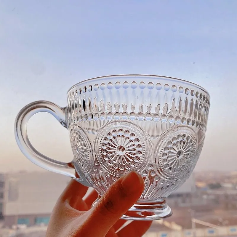 Viral Sunflower Glass Cup​ – Carved Pattern | Multi-functional Cup for Ice Cream